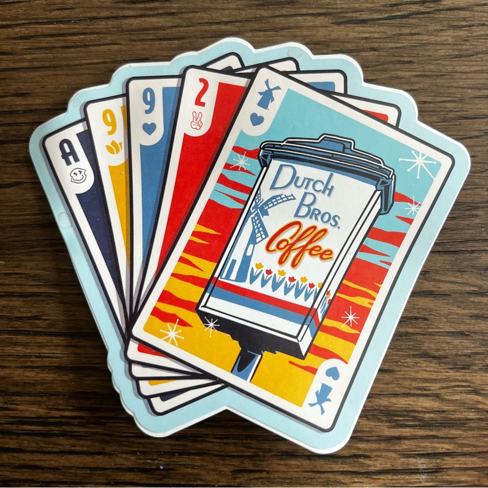 Dutch Bros Coffee Playing Cards - Light Blue, Red & Yellow Art Deck Sticker